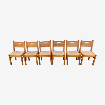 Serie de 6 chaises en pin et corde