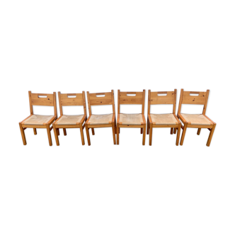 Set of 6 chairs in wood and rope