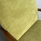 Vintage Mid-Century Modern Armchair: Lime Green Fabric and Beech Wood Frame