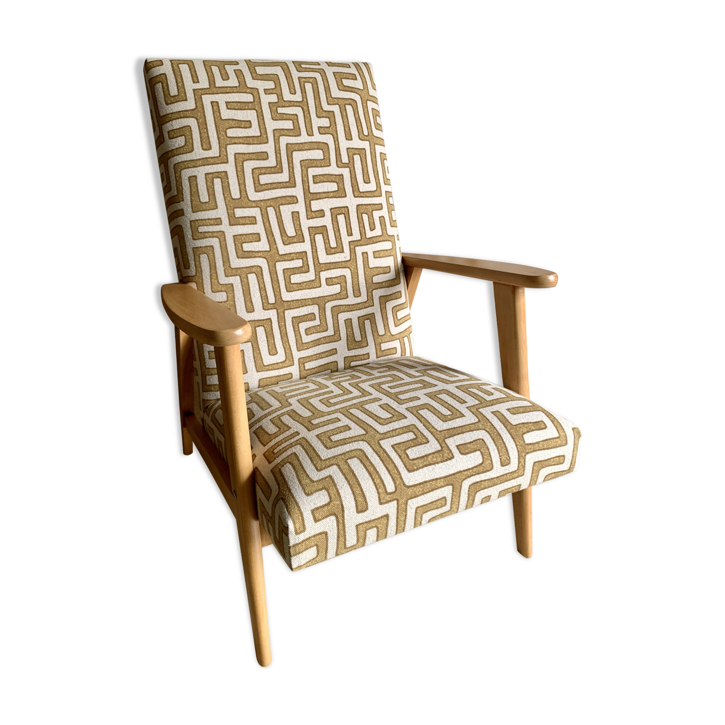 Fauteuil vintage Manucère retapissé, 1970