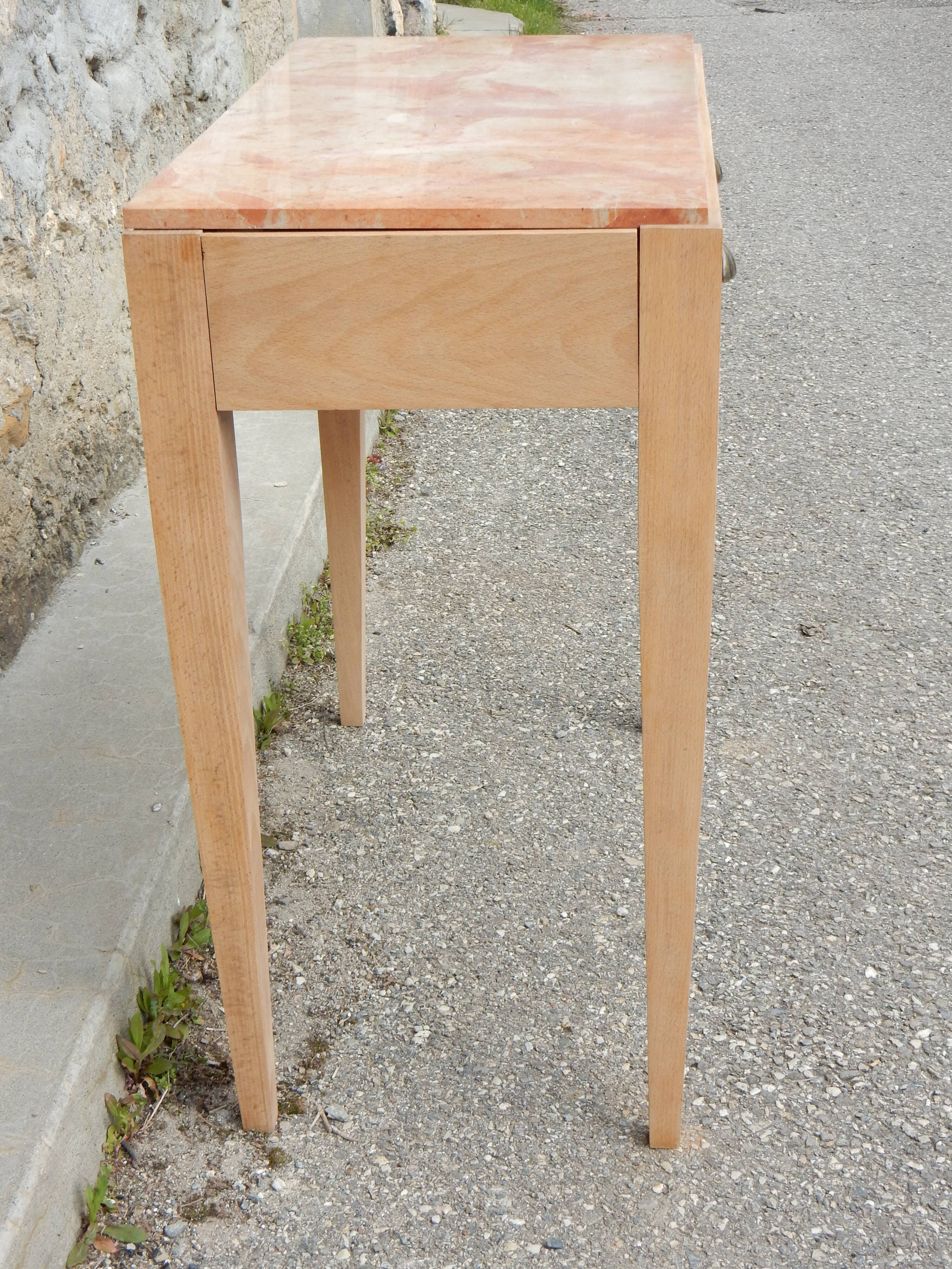 Ancienne console Art Déco - Hêtre et marbre rose - Table d'appoint