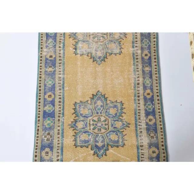 Vintage Turkish hand-knotted wool cotton yellow runner 78x340