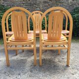 Vintage Baumann chairs in beech, seats in beige brown Skaï, series of 6.