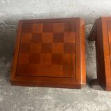 Pair of 1970s Checkered Parquet Side Tables — Warm Walnut Brown Wood, Geometric
