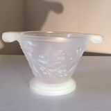 Opalescent glass footed bowl with mistletoe decor Etling France Art Deco 19