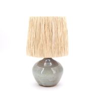 Grey-blue ceramic lamp, raffia lampshade, 1960s