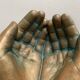 Terracotta art bowl "Jointed hands" signed by the artist Maria Ruiz