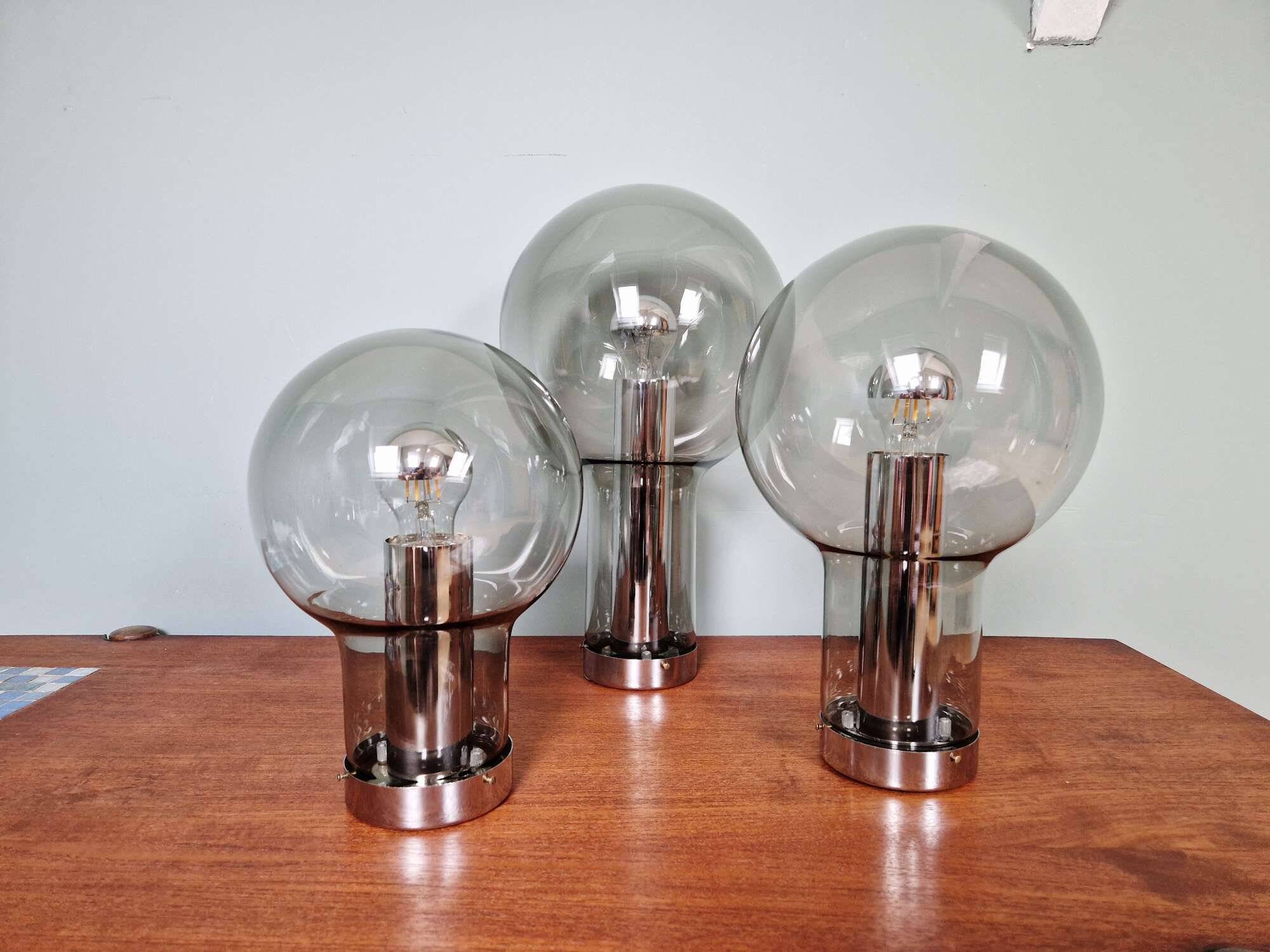 Maxi Globe trio of ceiling lights in smoked glass, RAAK Amsterdam, 1960