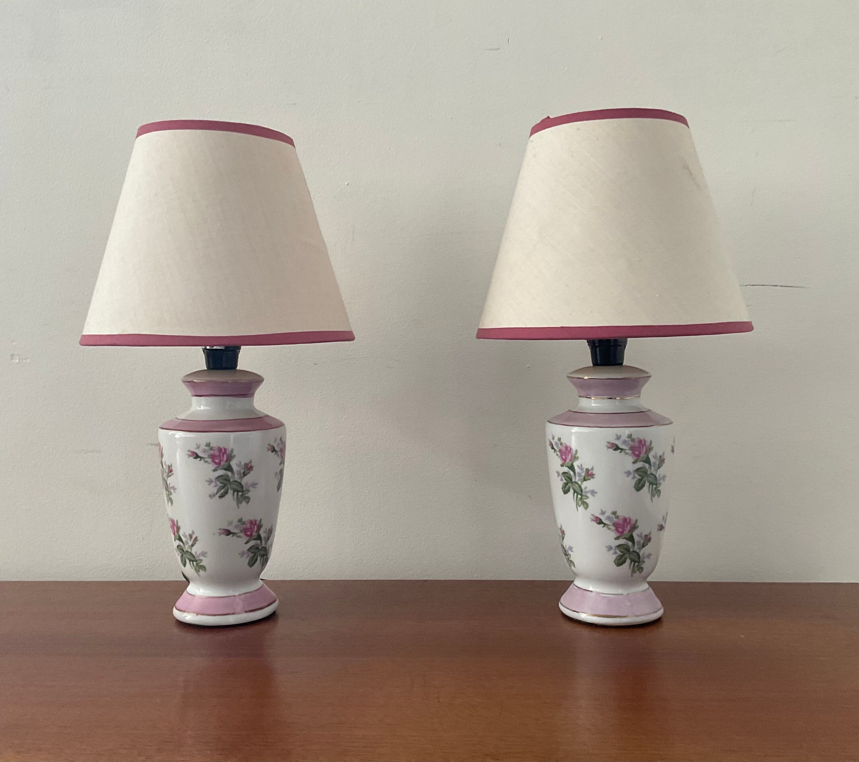 Pair of vintage 70s porcelain lamps