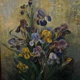 Oil on canvas by Picquet still life bouquet of iris 20th century
