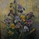 Huile sur toile par Picquet nature morte bouquet d'iris XXe