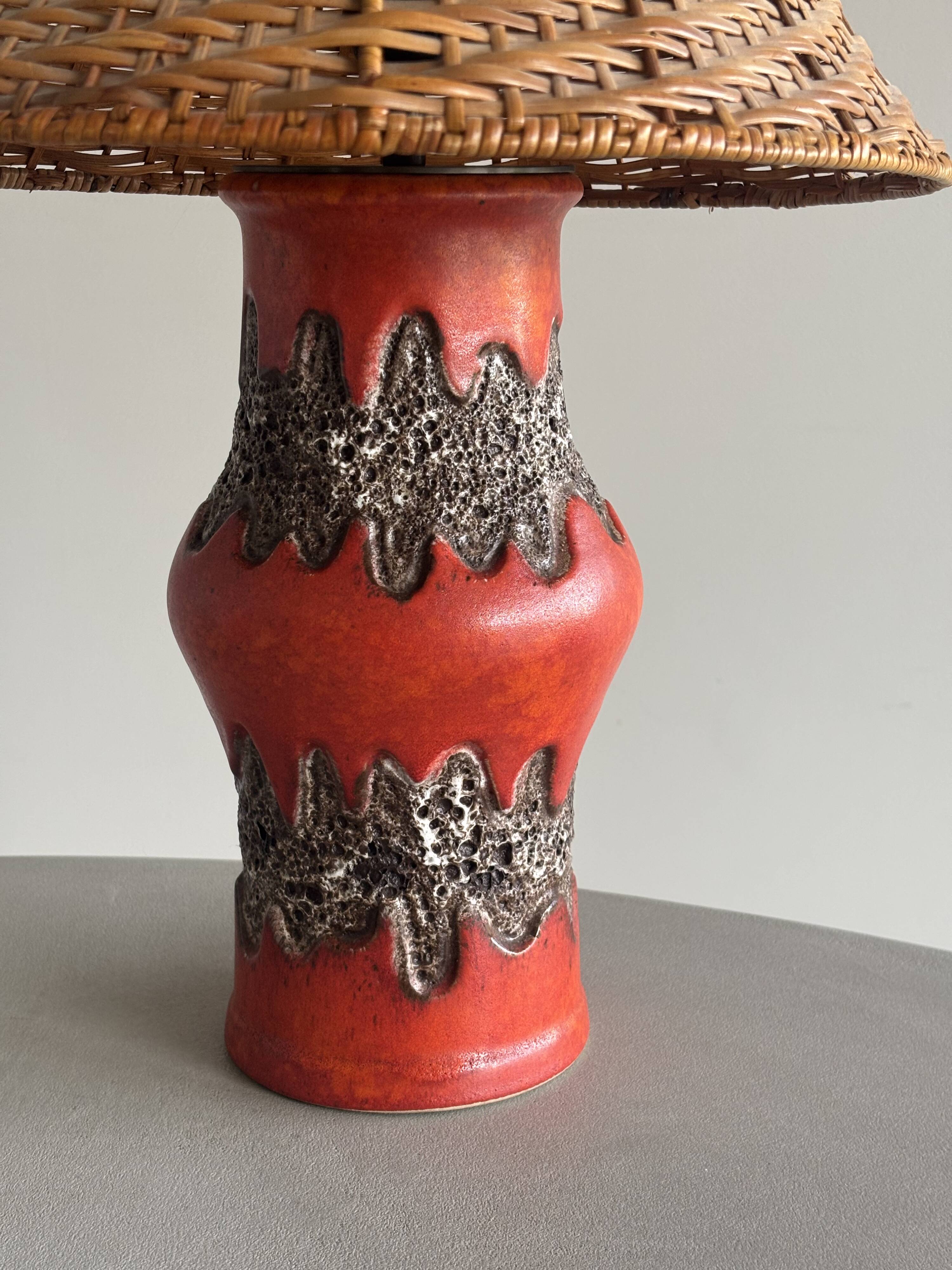 Vintage ceramic lamp from West Germany "Fat Lava" and rattan.