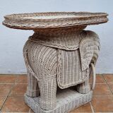 Side table, vintage rattan elephant, 70s