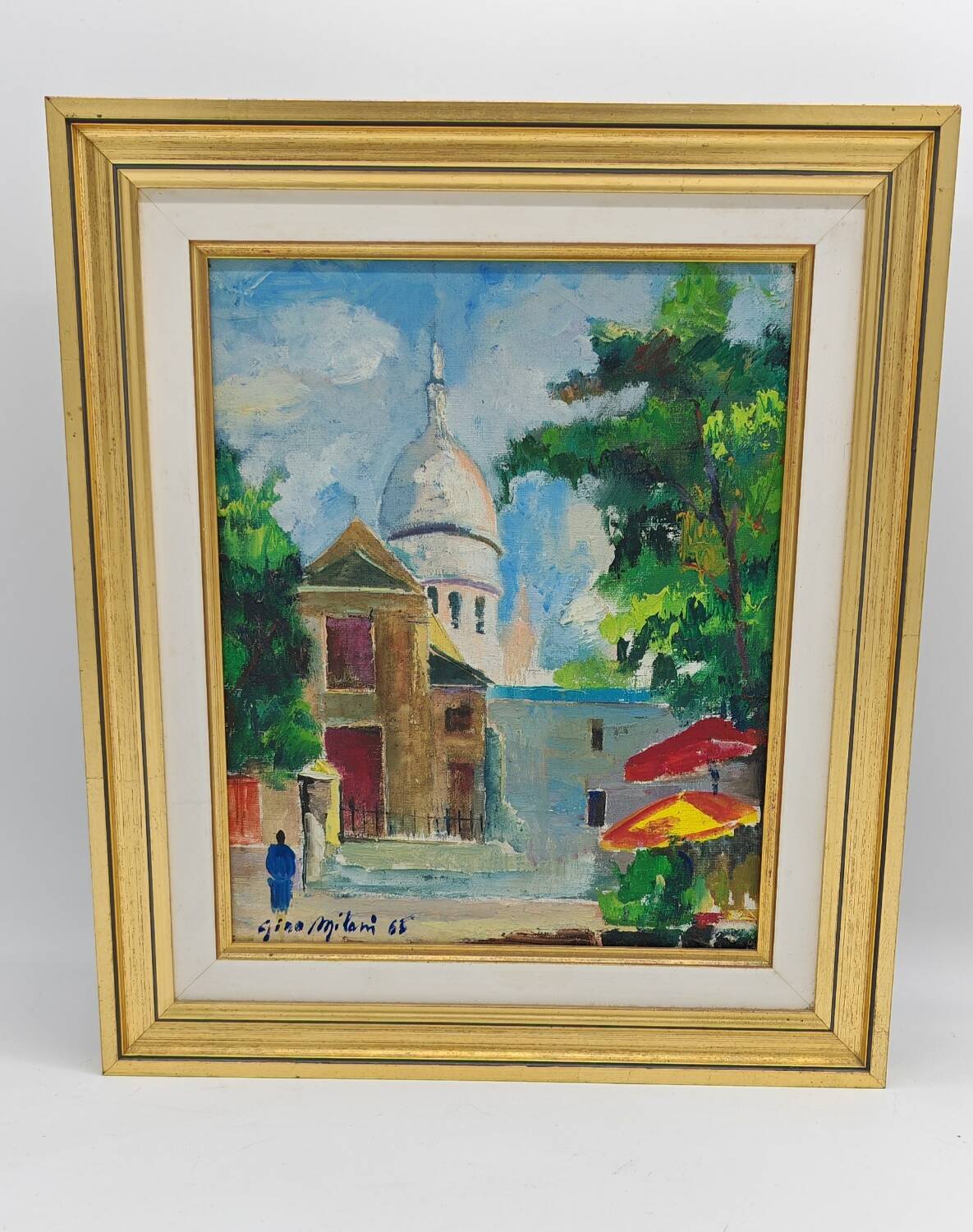 Oil on canvas by Gino Milani "view of the Basilica of the Sacred Heart in Montmartre"