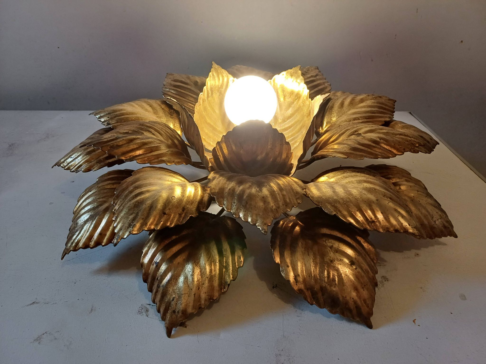 Vintage Gold Metal Wall or Ceiling Light "Sun"