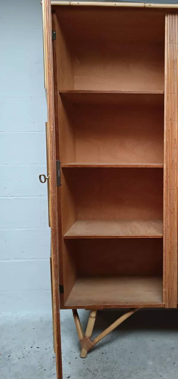 Vintage 1960s split bamboo and rattan wardrobe