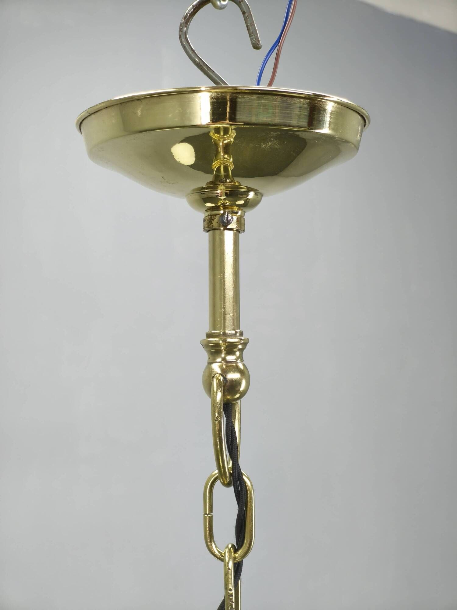 1930s Czech Neo-Baroque Brass Chandelier with Opaline Glass Globes