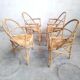 Set of 4 armchairs vintage wood and rattan