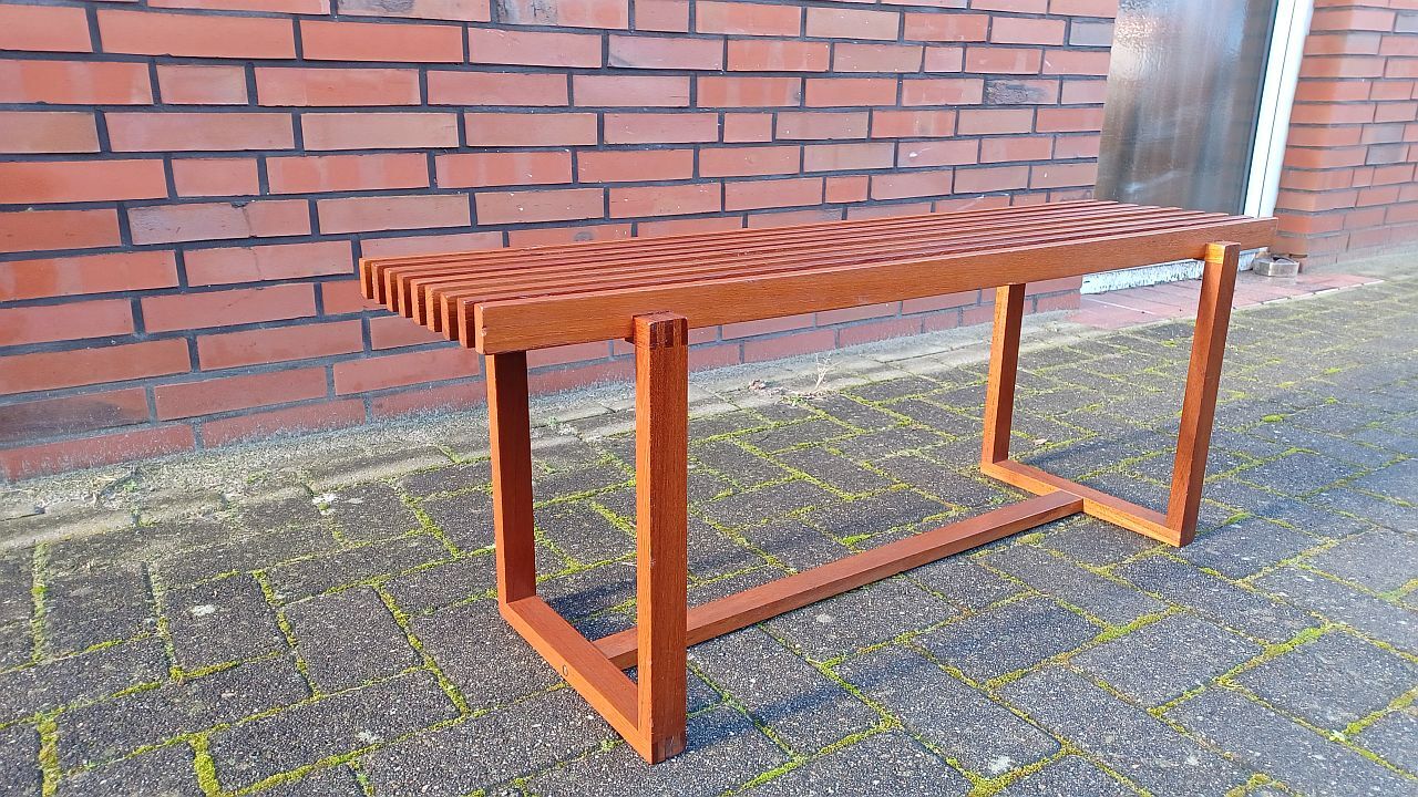 Banc à lattes scandinaves, teck 1970