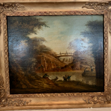 Oil on oak panel animated landscape xix century