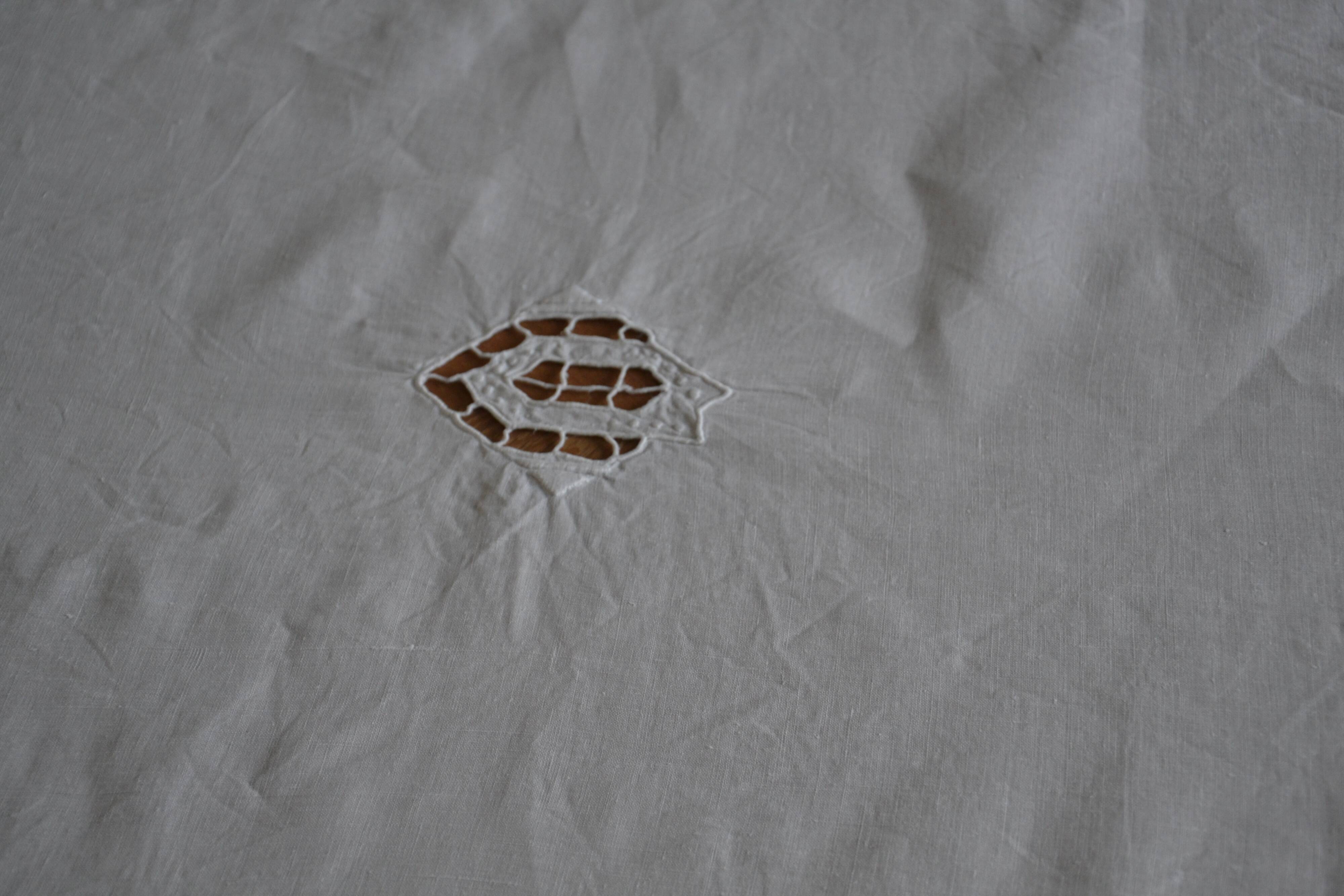 White linen tablecloth with embroidery 181cm/261cm