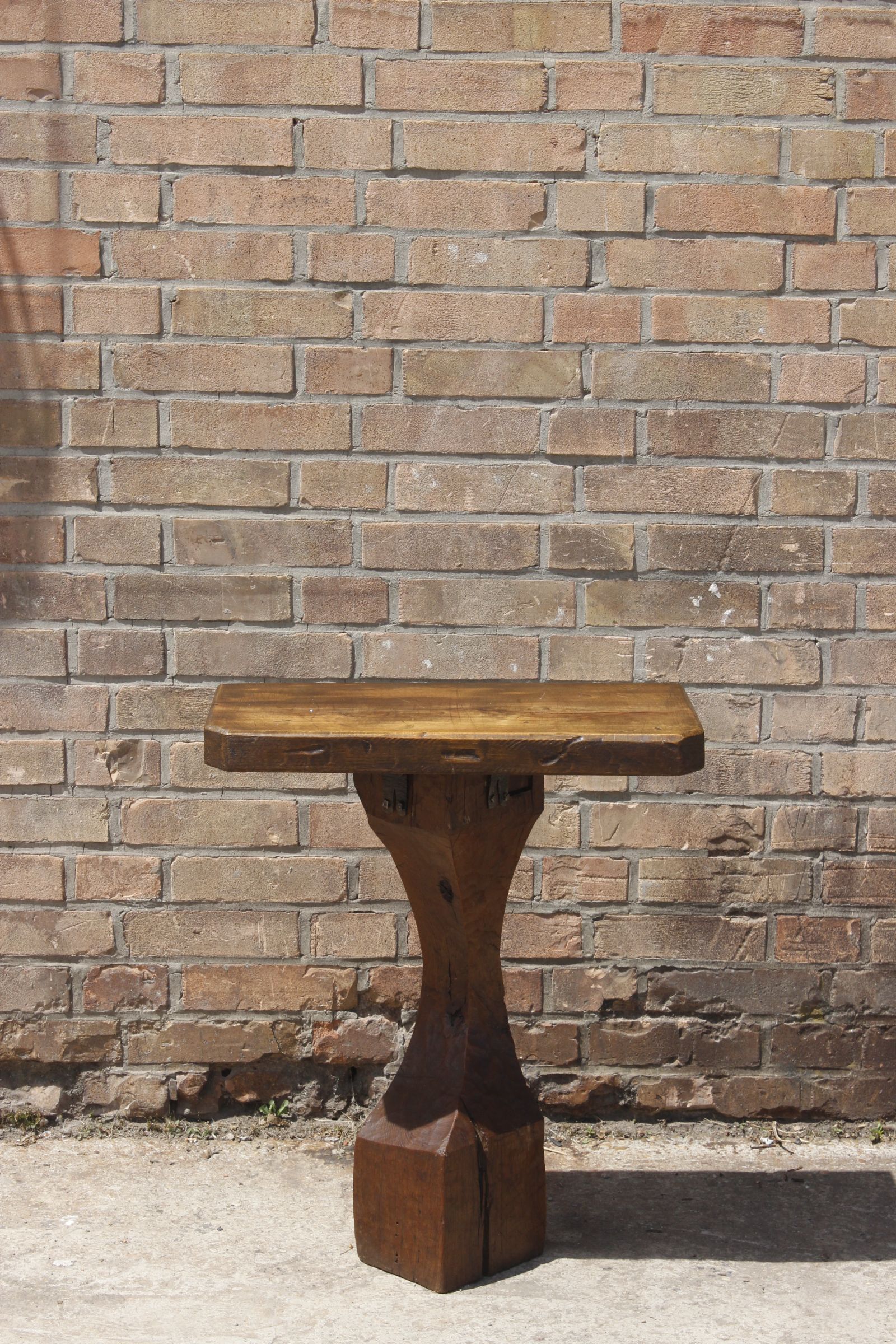 Brutalist console in solid wood worked with gouge & wrought iron, France 1950s