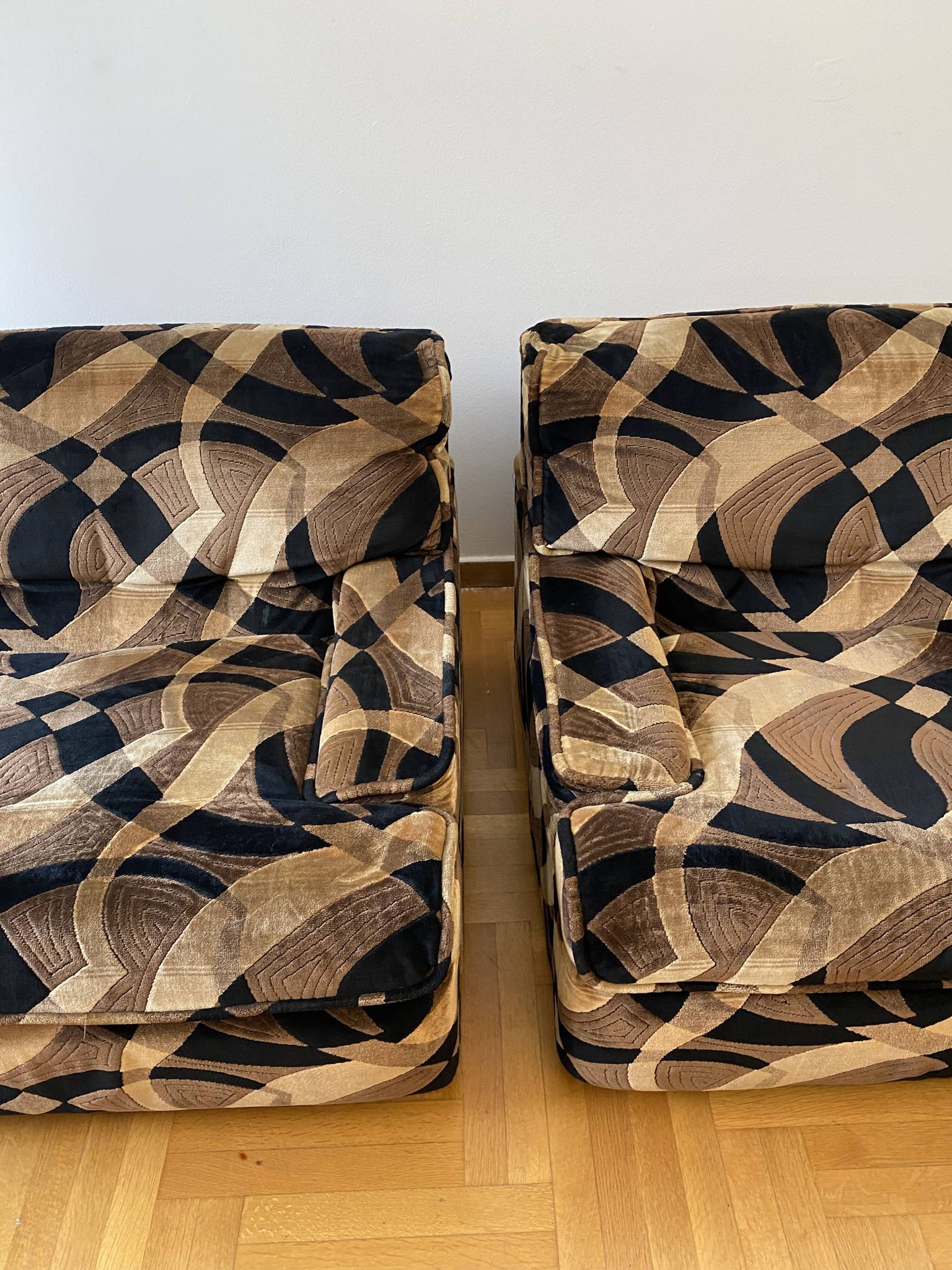 Armchairs Gerard Guermonprez 1970s Velvet Vintage Midcentury Hollywood