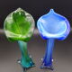 Paire de vases en verre soufflé soliflore vert et bleu