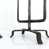 Pair of brutalist wrought iron candlesticks, France, three lights, signed