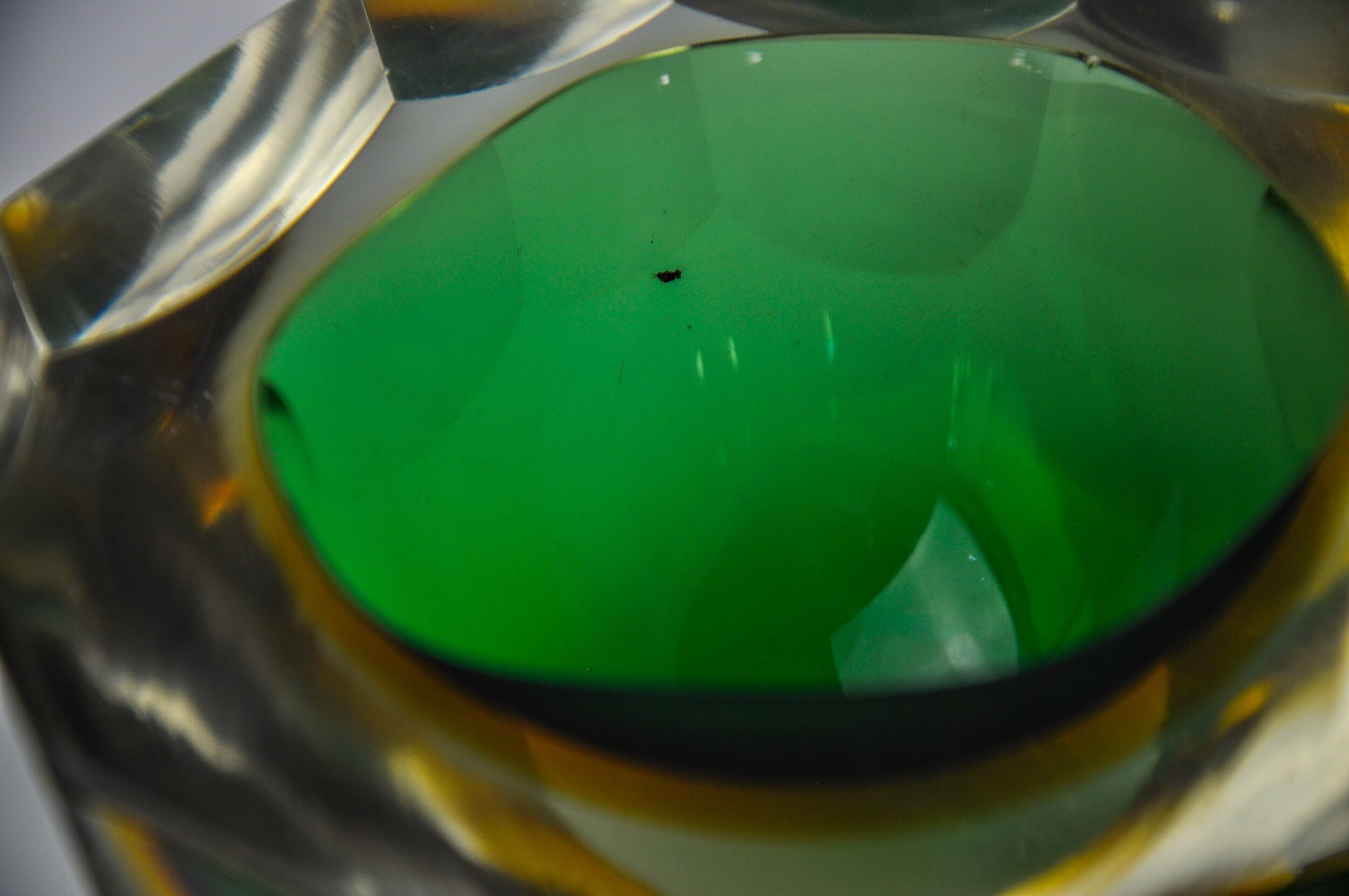 Vide poche sommerso vert et jaune par seguso, verre de murano, italie, 1970