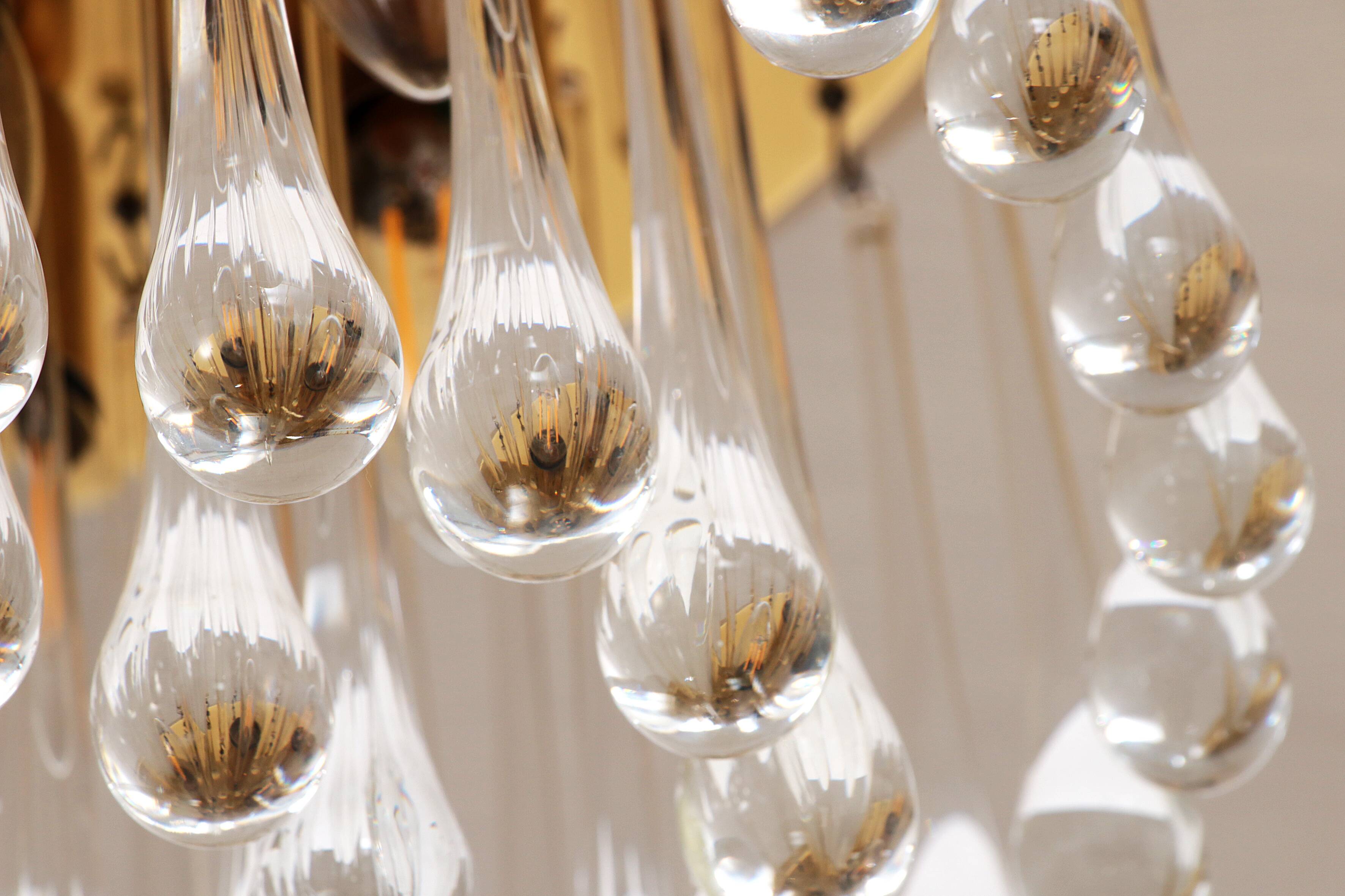 Set of two J.T. Kalmar Murano Raindrop hanging lamps, 1970 Austria