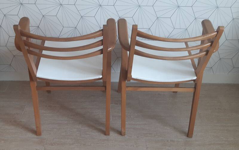 Pair of 1950s compass leg armchairs.
