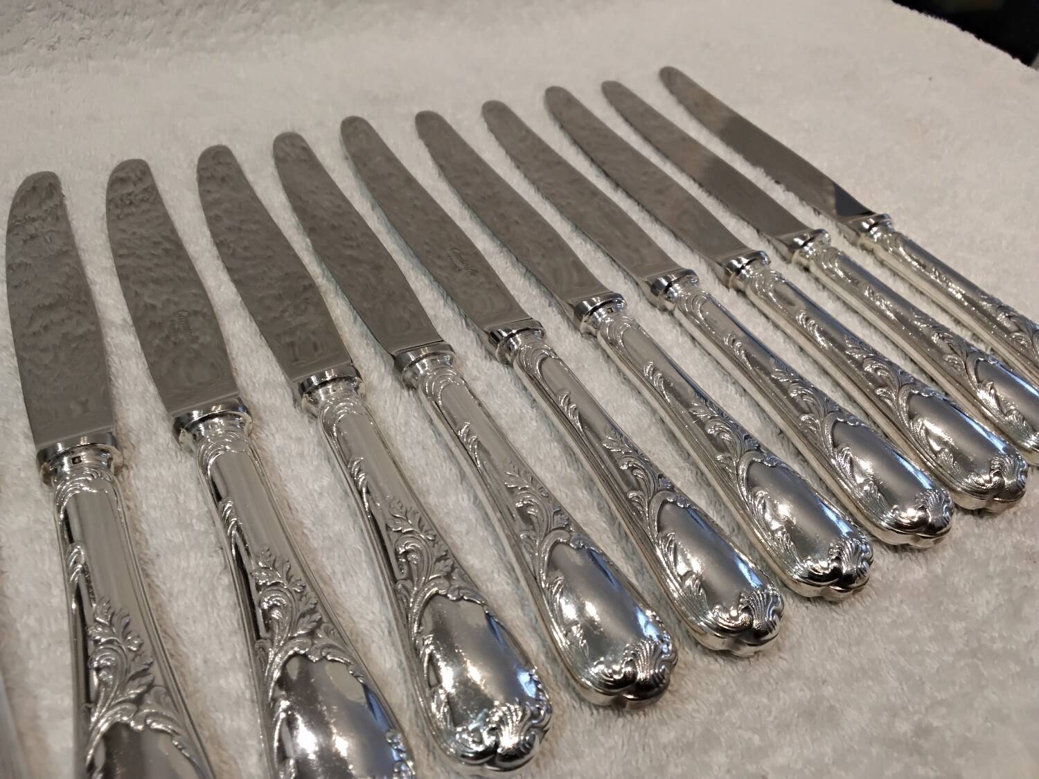 12 silver plated table knives, Christofle goldsmith, Marly model