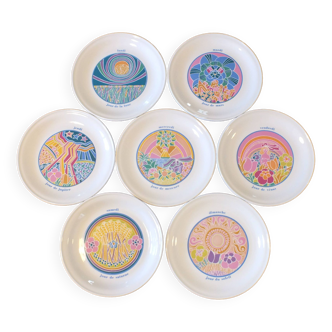 7 assiettes de table porcelaine de Paris Jours de la semaine signes zodiaque