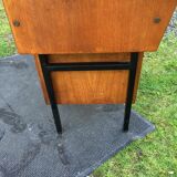 Table bureau console vintage en chêne à piétement en tube de métal carré (machine à tricoter)