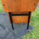 Vintage oak console desk table with square metal tube base (knitting machine)