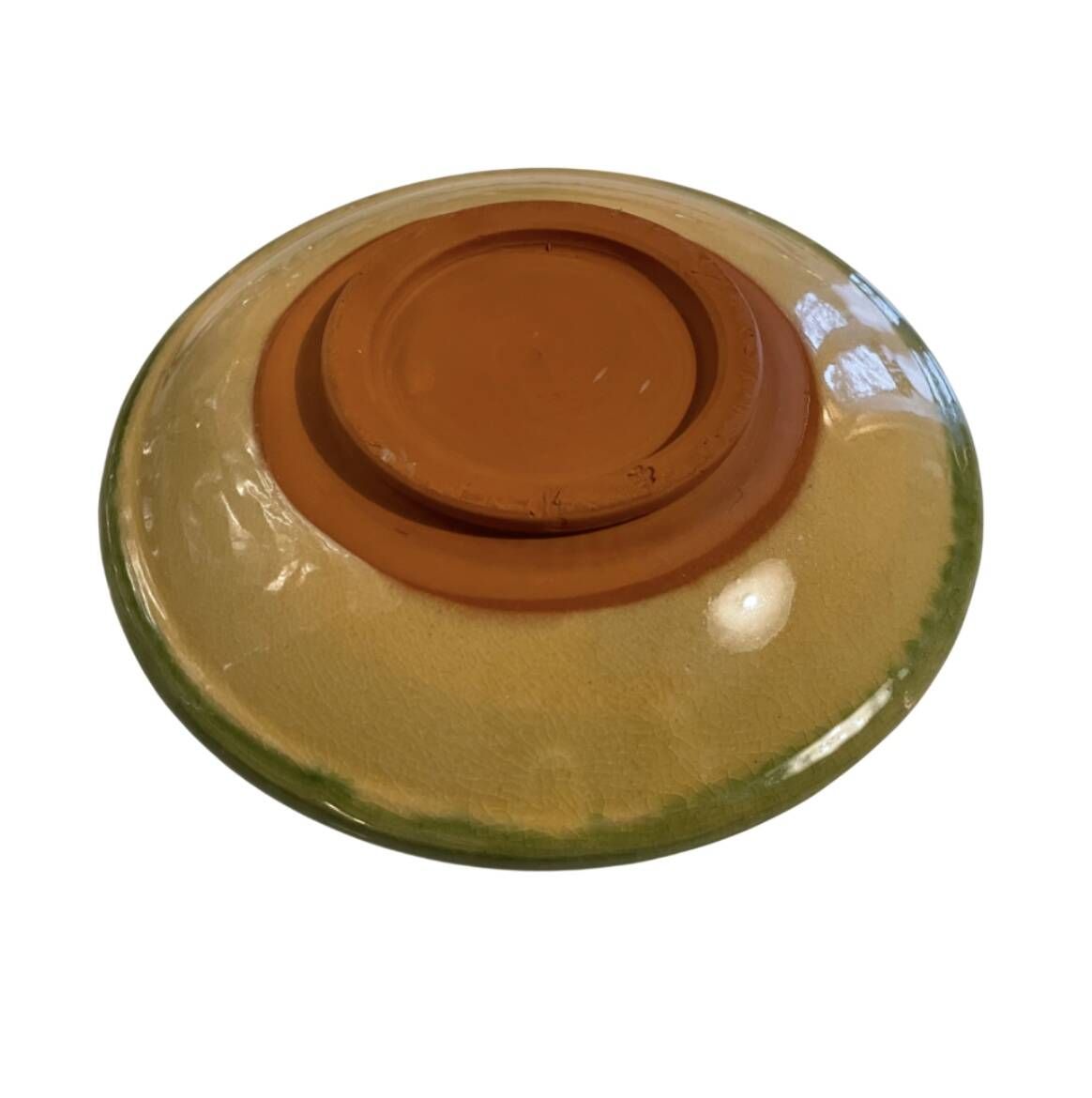 Decorative glazed terracotta plate with olive leaf pattern.