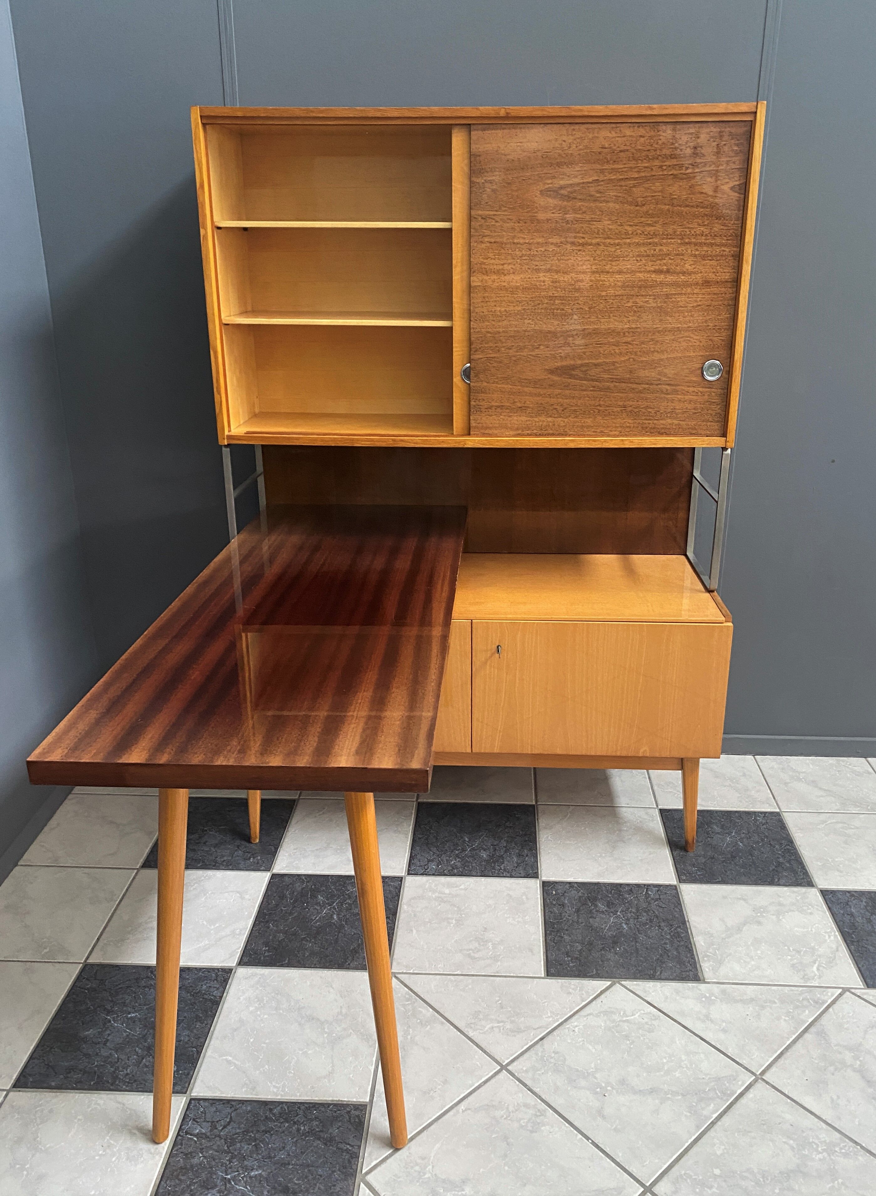 Jitona cabinet with desk two tone wood 1960s