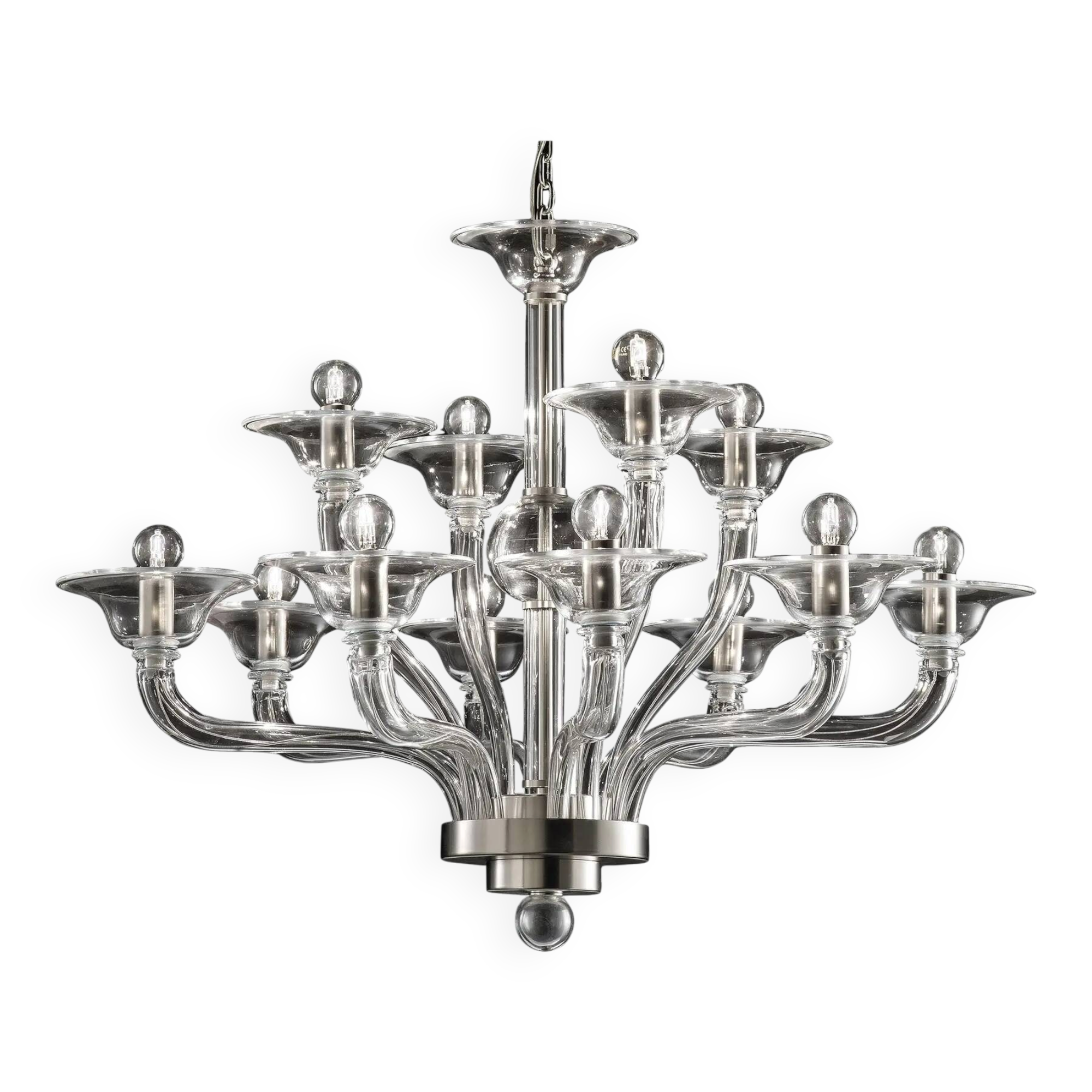 Modern Transparent Linear Murano Glass Chandelier