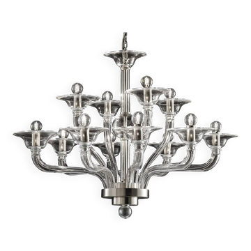 Modern Transparent Linear Murano Glass Chandelier