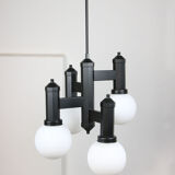 Vintage Geometric Black and Opaline Glass Ceiling Lamp
