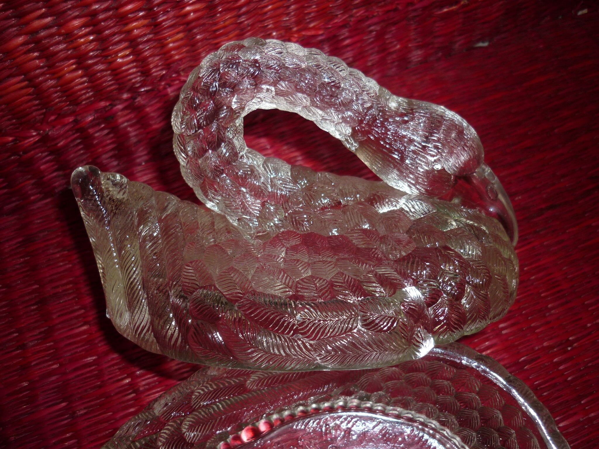 Swan-shaped glass butter dish