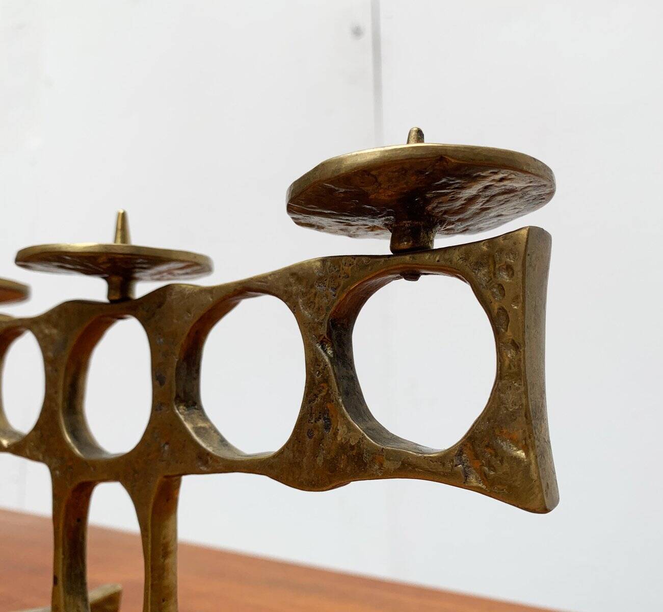 Brutalist metal candlestick from the mid-century by Heinz Goll