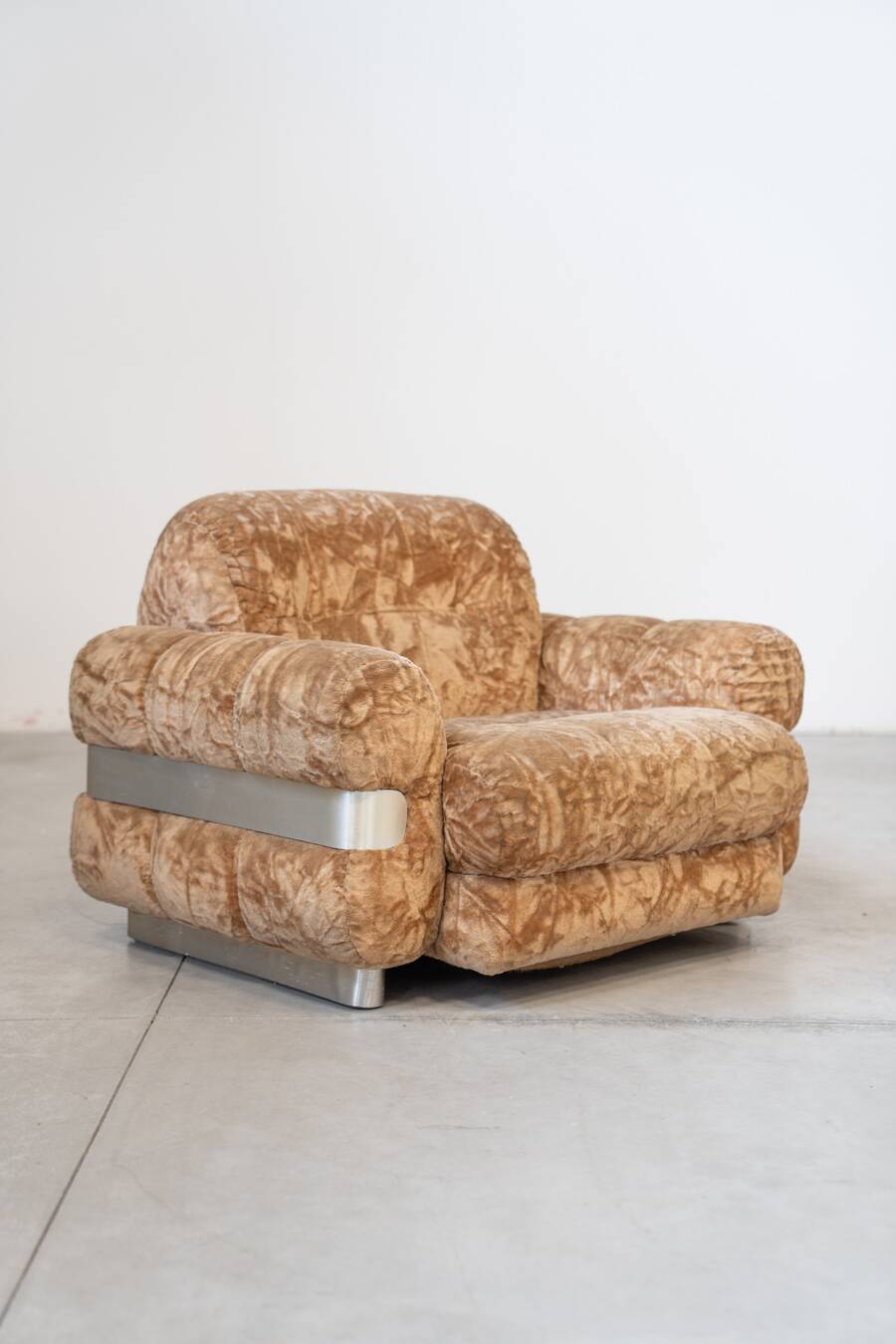 Chenille armchair with brushed aluminum profiles, 1970s