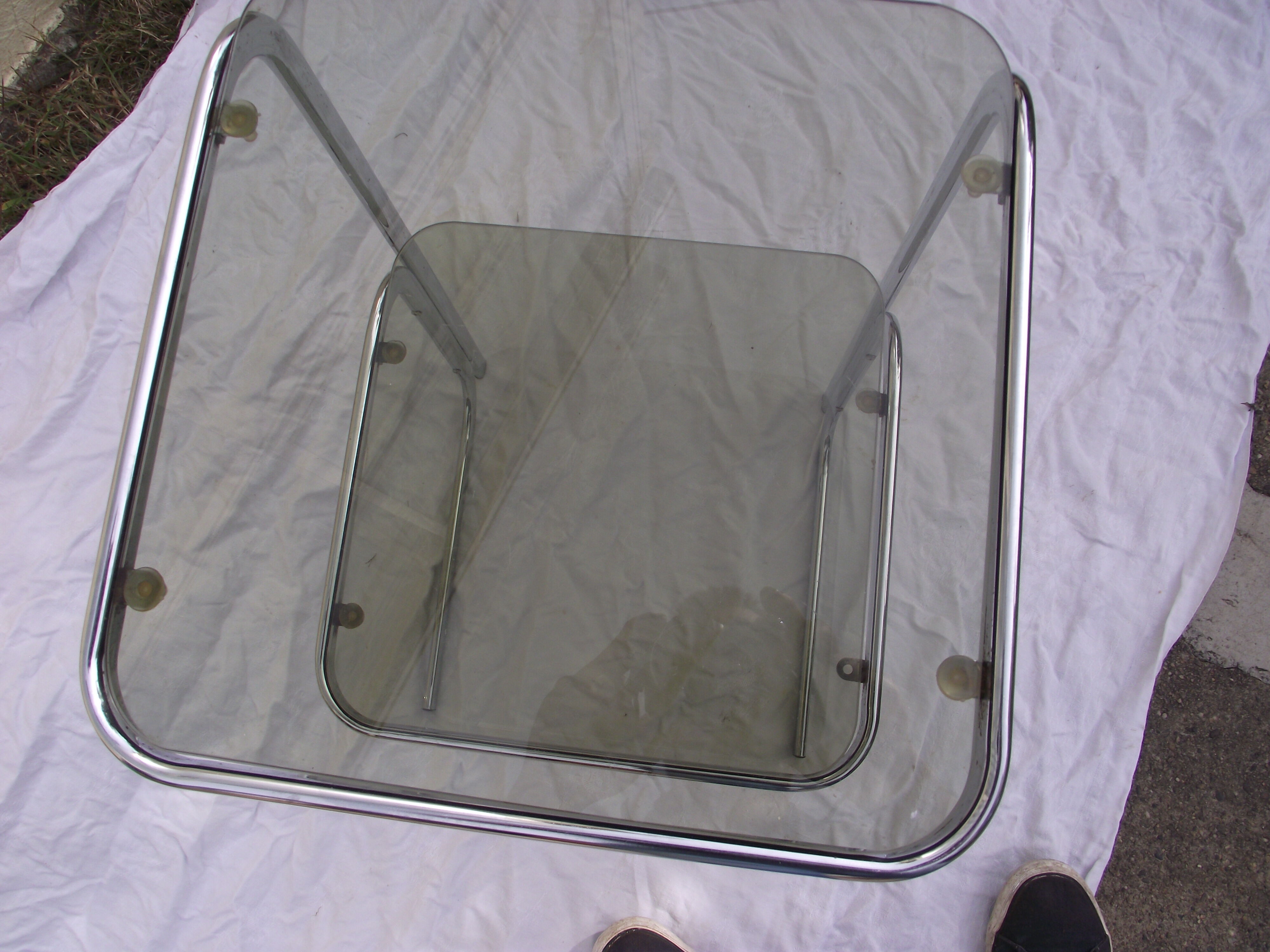 70s bedside table in smoked glass and chrome metal