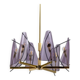 Lustre italien en laiton et plexiglas violet Stilux Milano, années 50