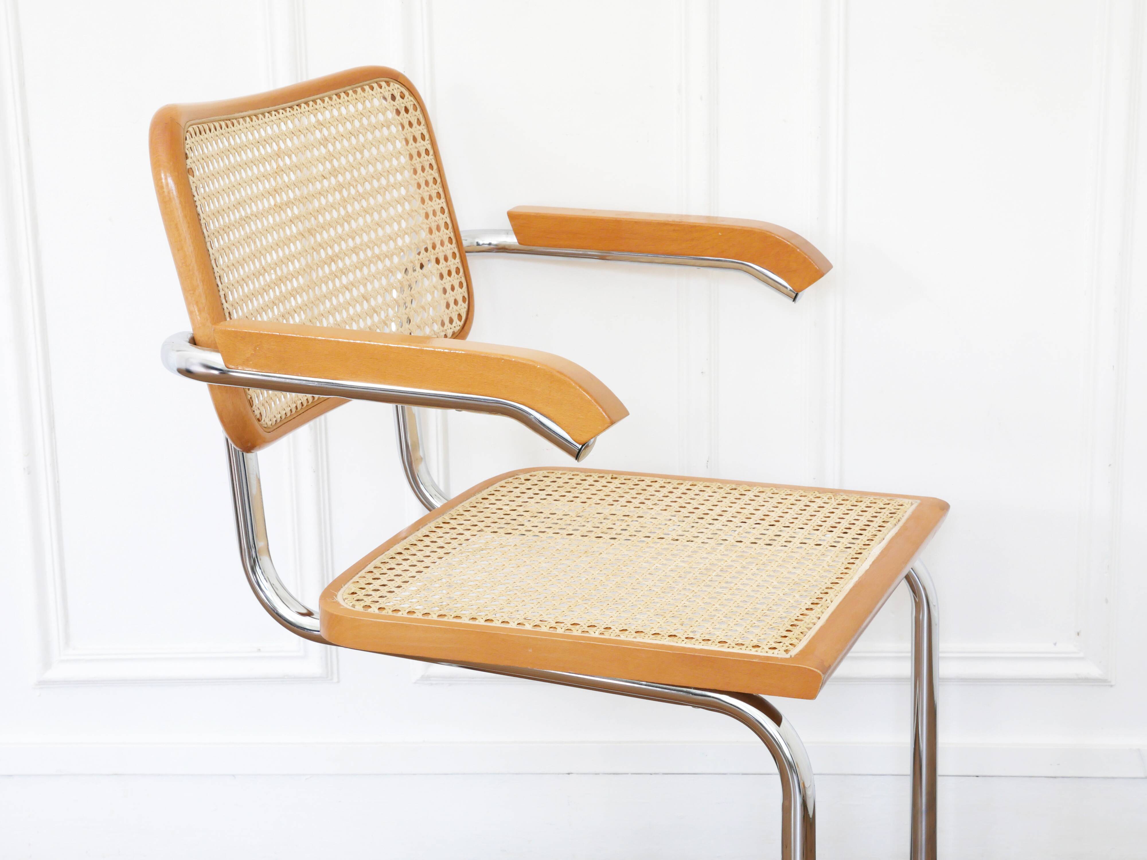 Fauteuil Cesca B64 Breuer Made in Italy - cannage de l'assise refait