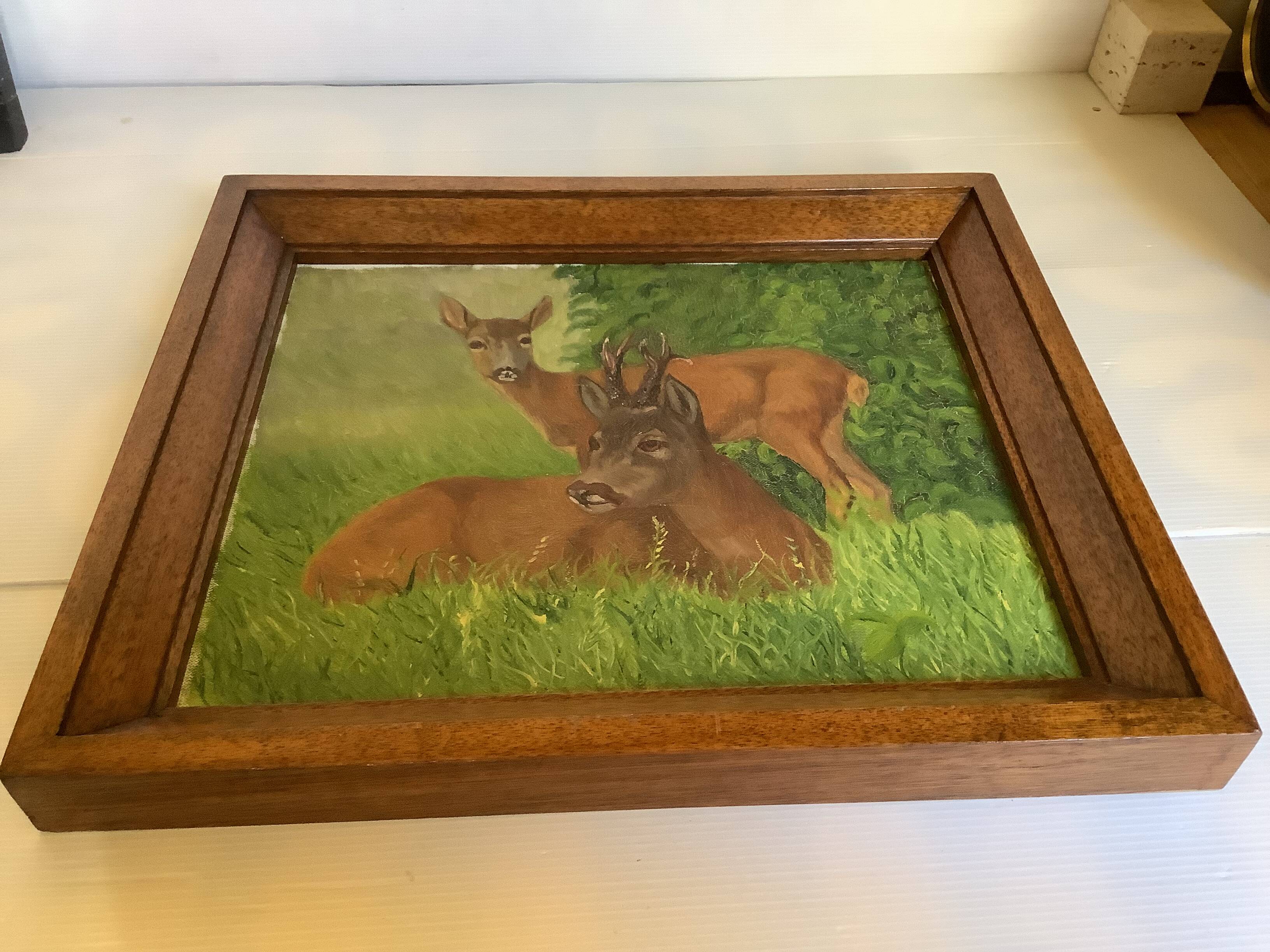 Animal painting deer doe oil on panel