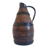 19th Century Rustic French Oak and Metal Hand-Crafted Pitcher