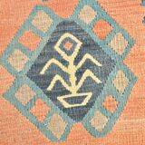Faded Blue & Soft Peach Long Wide Handmade Kilim Rug, 168x296 Cm